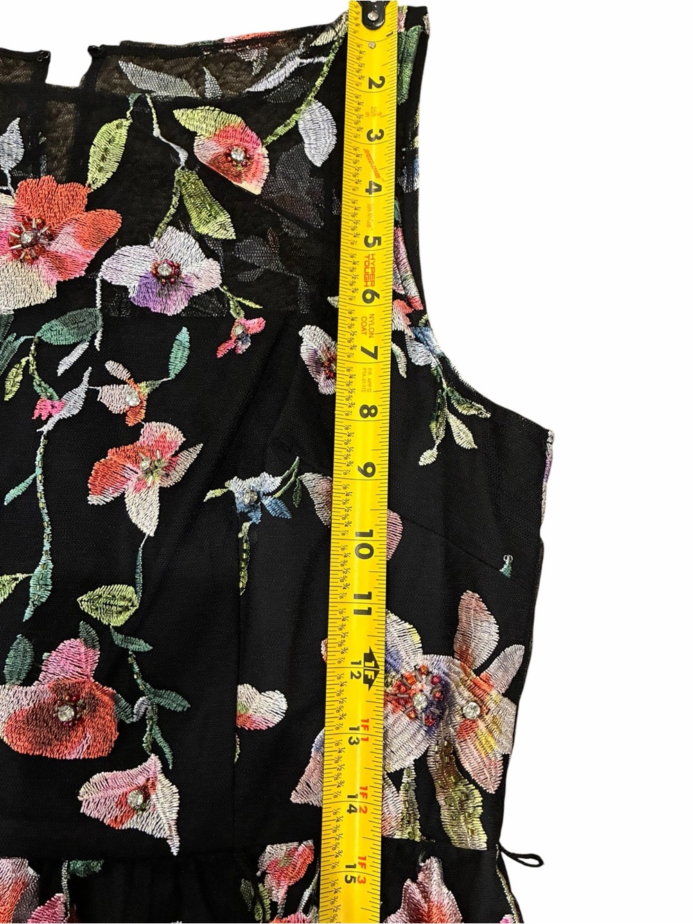Adrianna Papell Black Floral Mesh Fit-and-Flare Dress Beaded lined formal dress - Picture 13 of 14